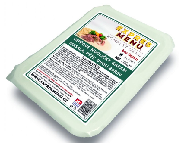 Vepřové nudličky garam masala, rýže 2 barev, 380g