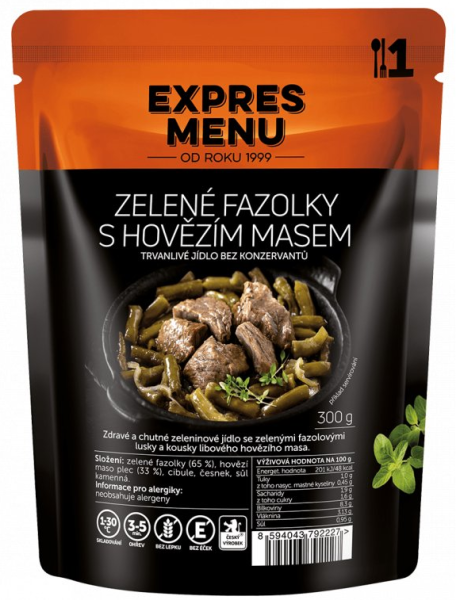 Zelené fazolky s hovězím masem, 1p, 300g