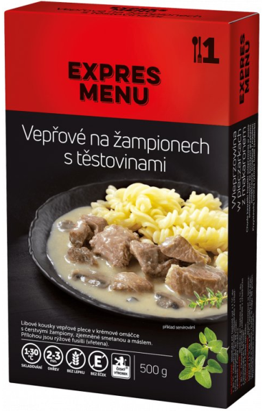 Vepřové na žampionech s těstovinami, 500g